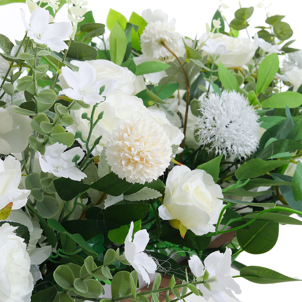 Living and Home Green and White Hydrangea Rose Artificial Aisle Flower Row Decoration 35cm Image 3