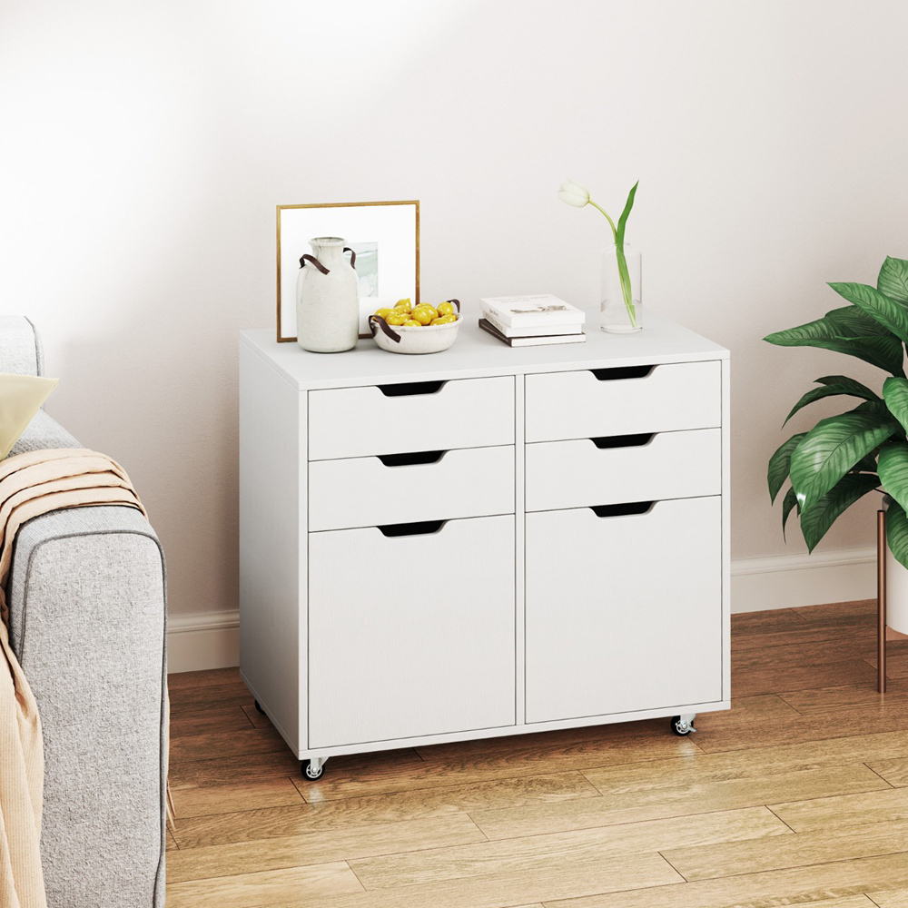 Costway 4 Drawer White Chest of Drawers with Universal Wheels Image 3