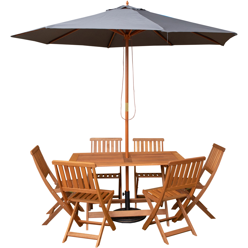 Samuel Alexander 6 Seater Wooden Rectangular Foldable Dining Set with Grey Parasol and Base Image 2