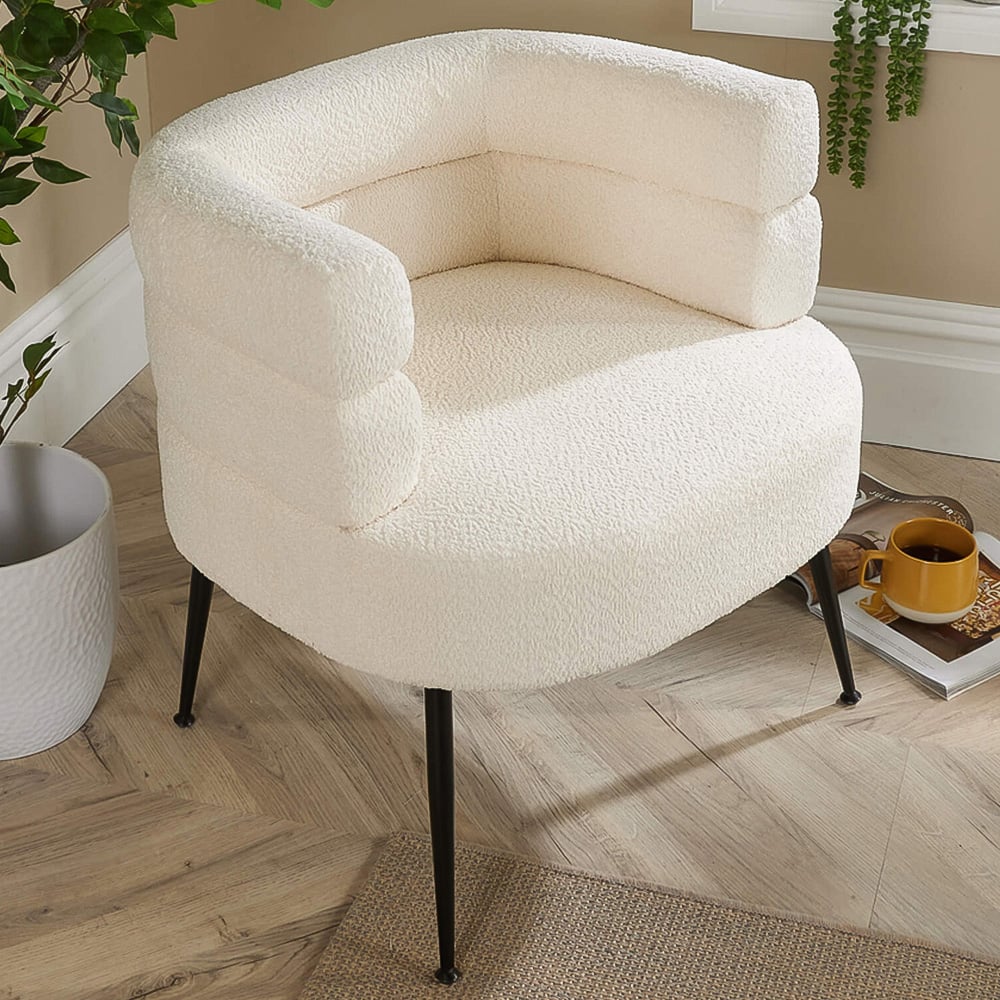 Home Source Cream Boucle Teddy Fur Barrel Accent Chair Image 1