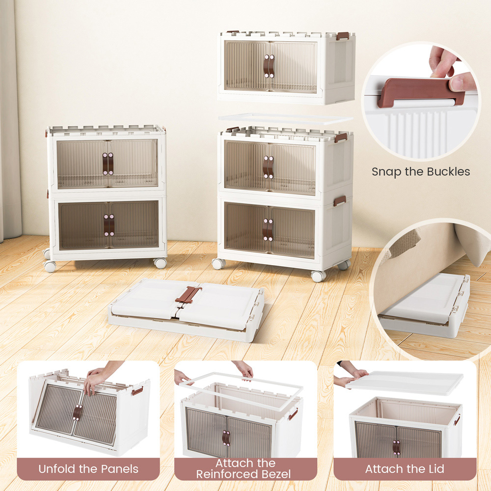 Costway 3 Tier White Stackable Storage Boxes with Lid Image 5