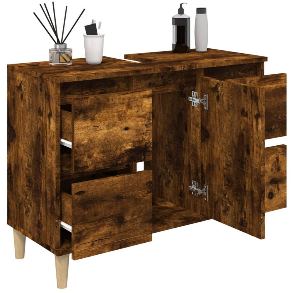 vidaXL Single Door 4 Drawer Smoked Oak Washbasin Cabinet Image 4