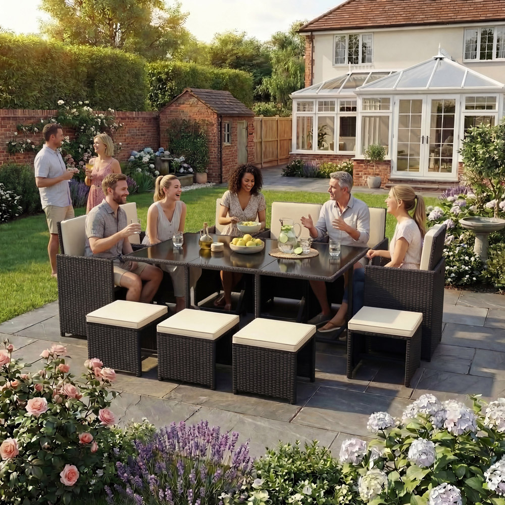 GARDEN VIDA Cuba Rattan Effect 10 Seater Garden Dining Set Black Image 3