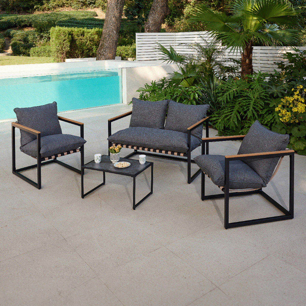Home Detail Marbella 4 Seater Black Lounge Set with Dark Grey Cushions Image 1