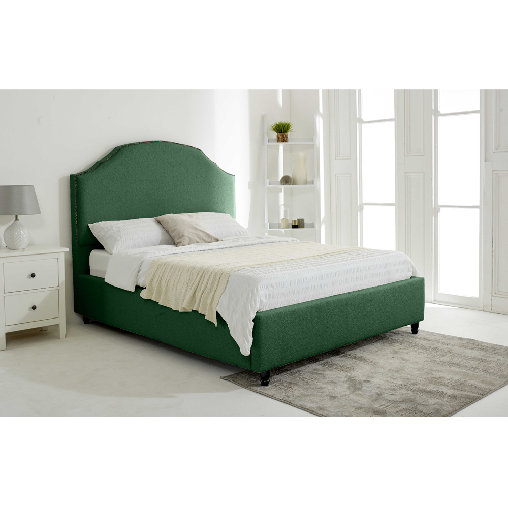 Eleganza Sareen Small Double Green Plush Velvet Small Bed Frame with Curved Headboard Image 3