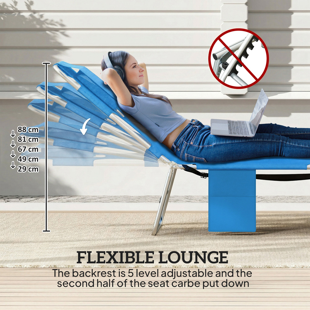 Outsunny Set of 2 Blue Foldable Sun Lounger with Reading Hole Image 8