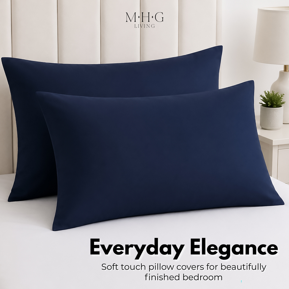 MHG Living Navy Microfibre Envelope Closure Pillowcase 50 x 75cm 2 Pack Image 2