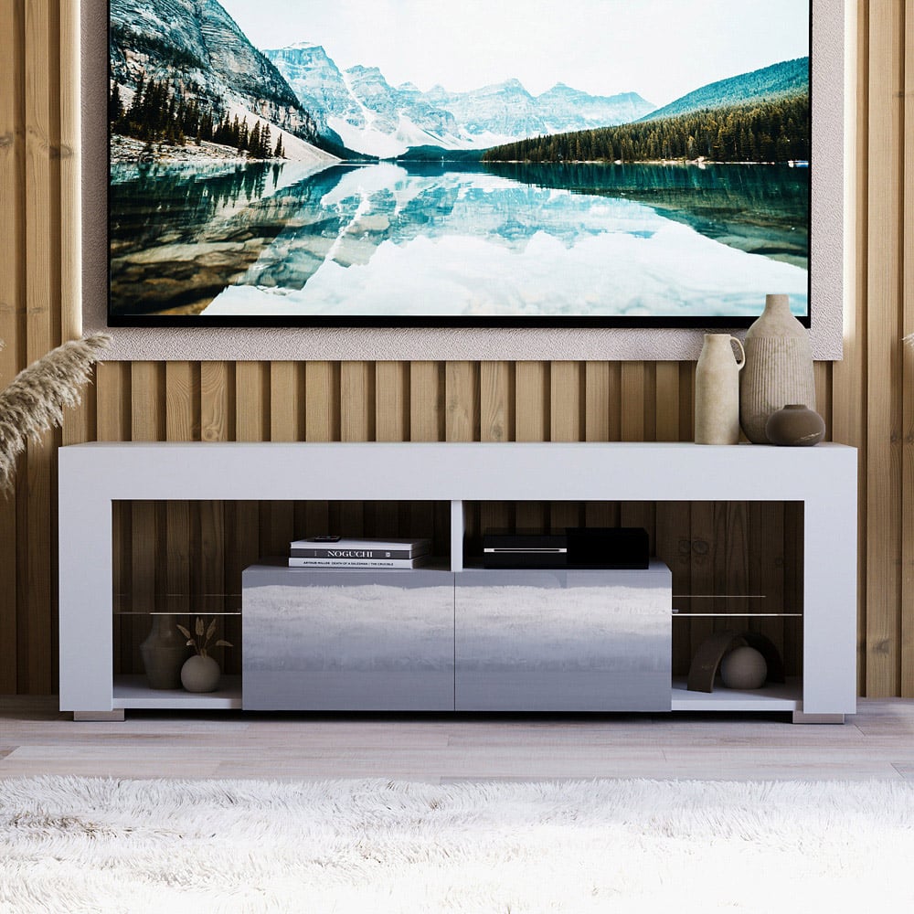 Vida Designs Luna 2 Drawer 2 Shelf White and Grey LED TV Unit Image 3