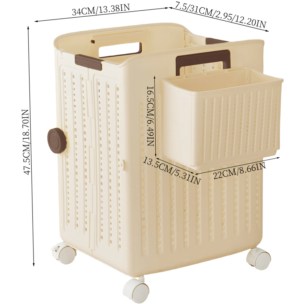Living and Home Large Cream White Foldable Laundry Basket with Hanging Basket and Castors Image 8