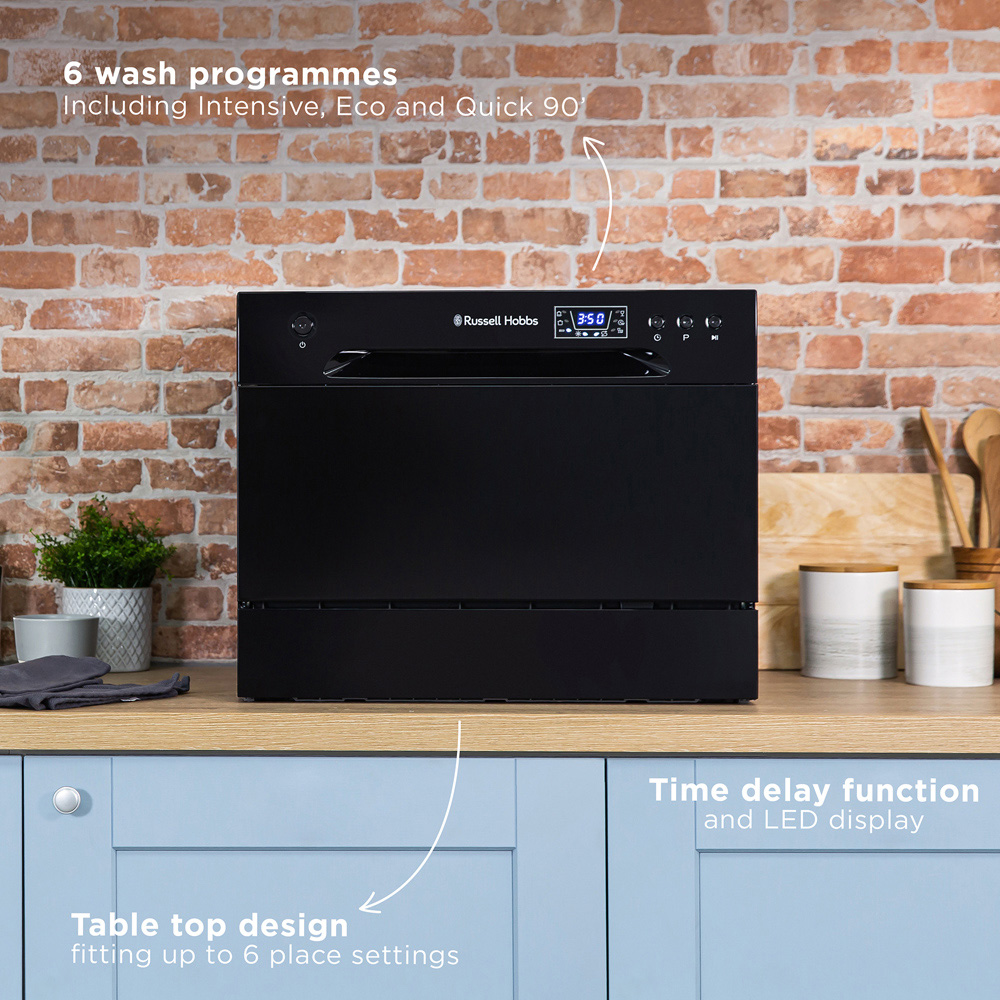 Russell Hobbs RHTTDW6B Black 6 Place Setting Table Top Dishwasher Image 7