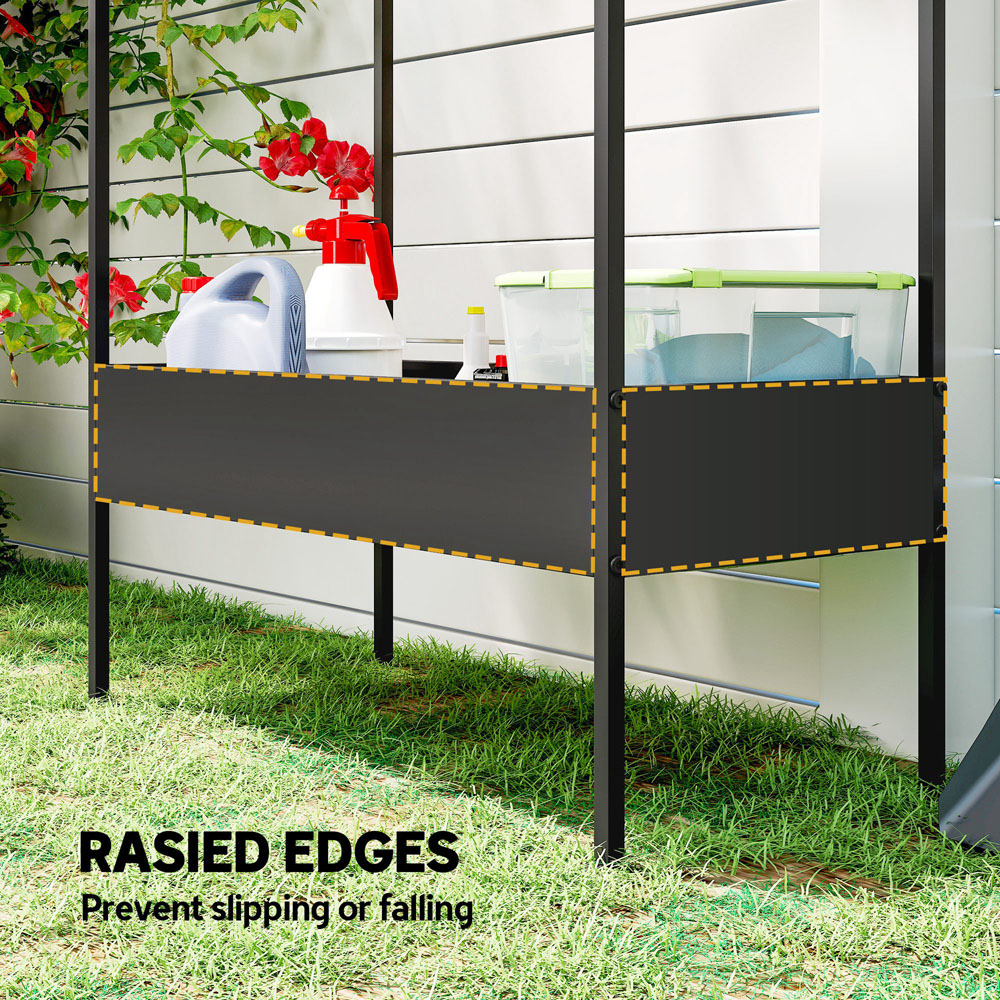 Outsunny 2 Shelf Black Metal Plant Stand with Hook Image 6