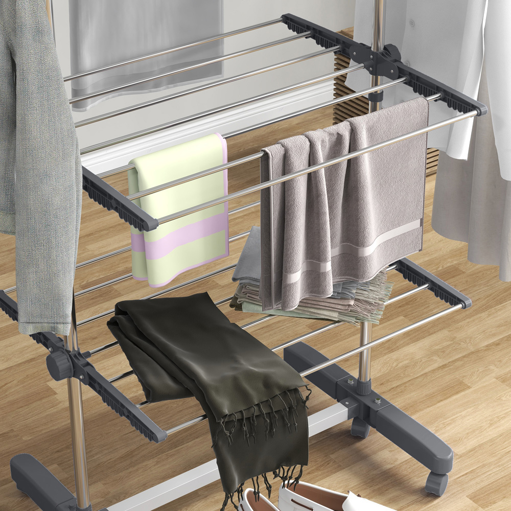 HOMCOM 4 Tier Grey Stainless Steel Clothes Airer Image 4