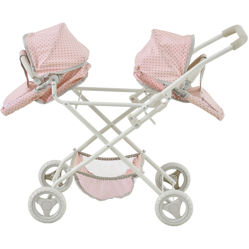 Teamson Kids Olivia's Little World Pink Polka Dot Princess Double Bassinet Stroller Image 3