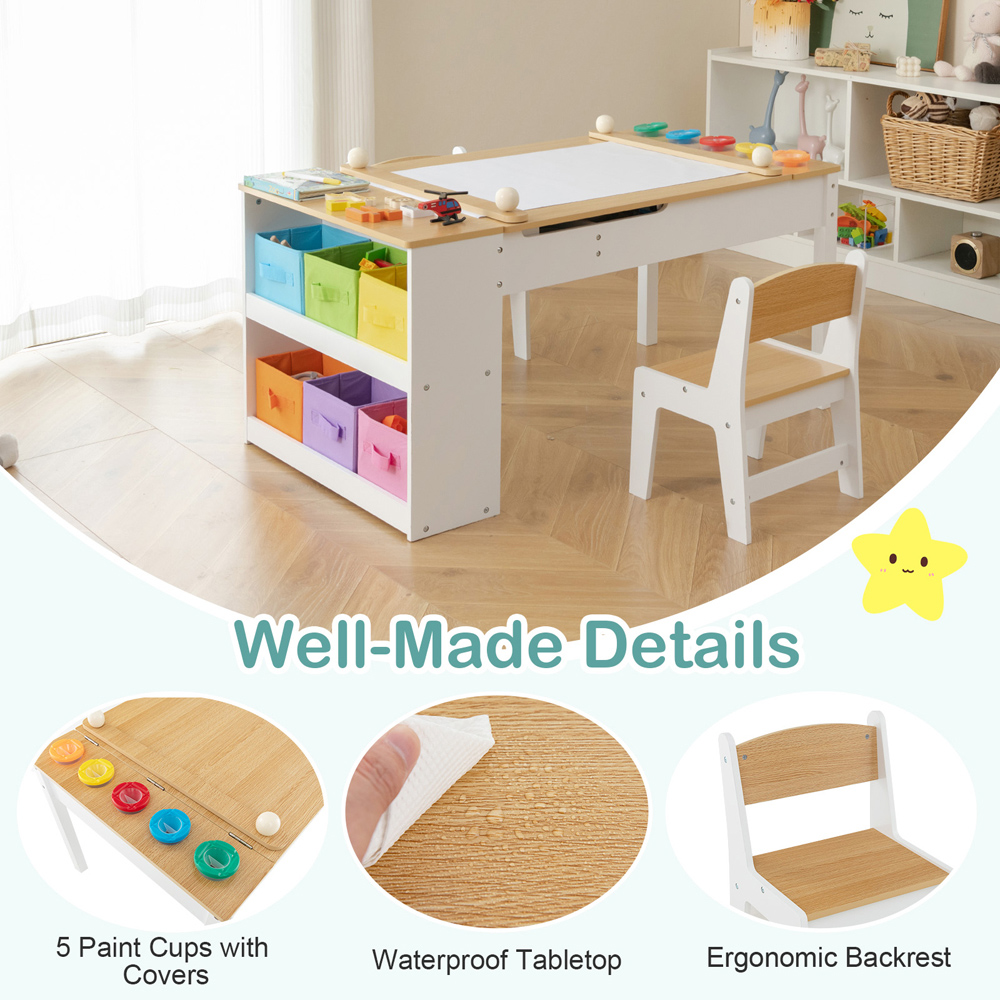 Costway 2 in 1 Natural Kids Art Easel Table and Chair Set Image 6