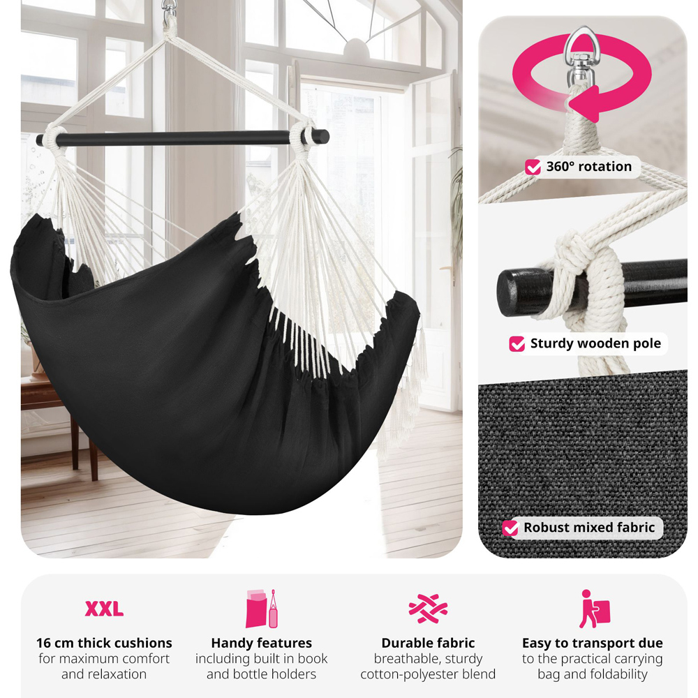 tectake Malika Black Hanging Chair 150kg Image 3