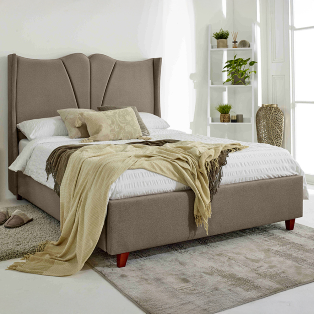 Eleganza Florentine Double Mink Arlington Fabric Bed Frame with Winged Headboard Image 1