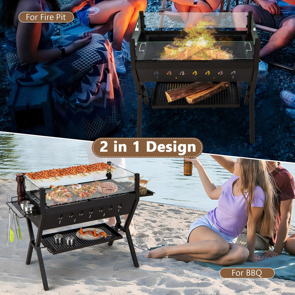 Costway Black BBQ Charcoal Grill with Wind Guard and Seasoning Racks Image 4