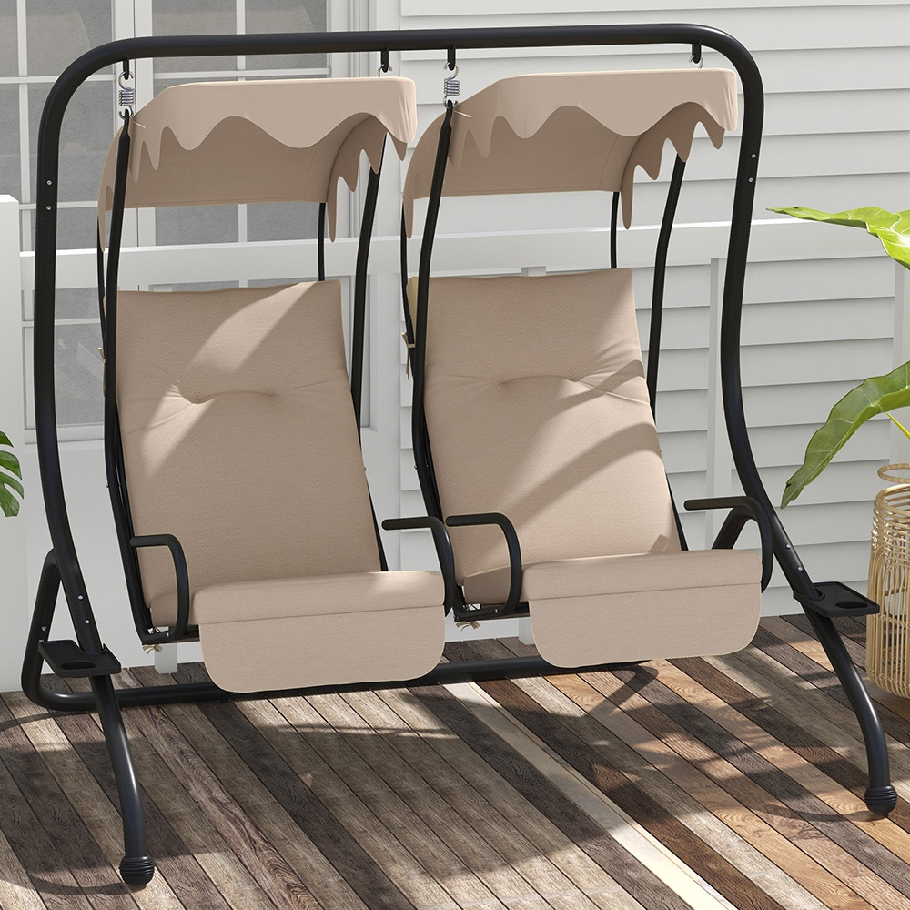 Outsunny 2 Seater Beige Swing Chair with Canopy Image 1