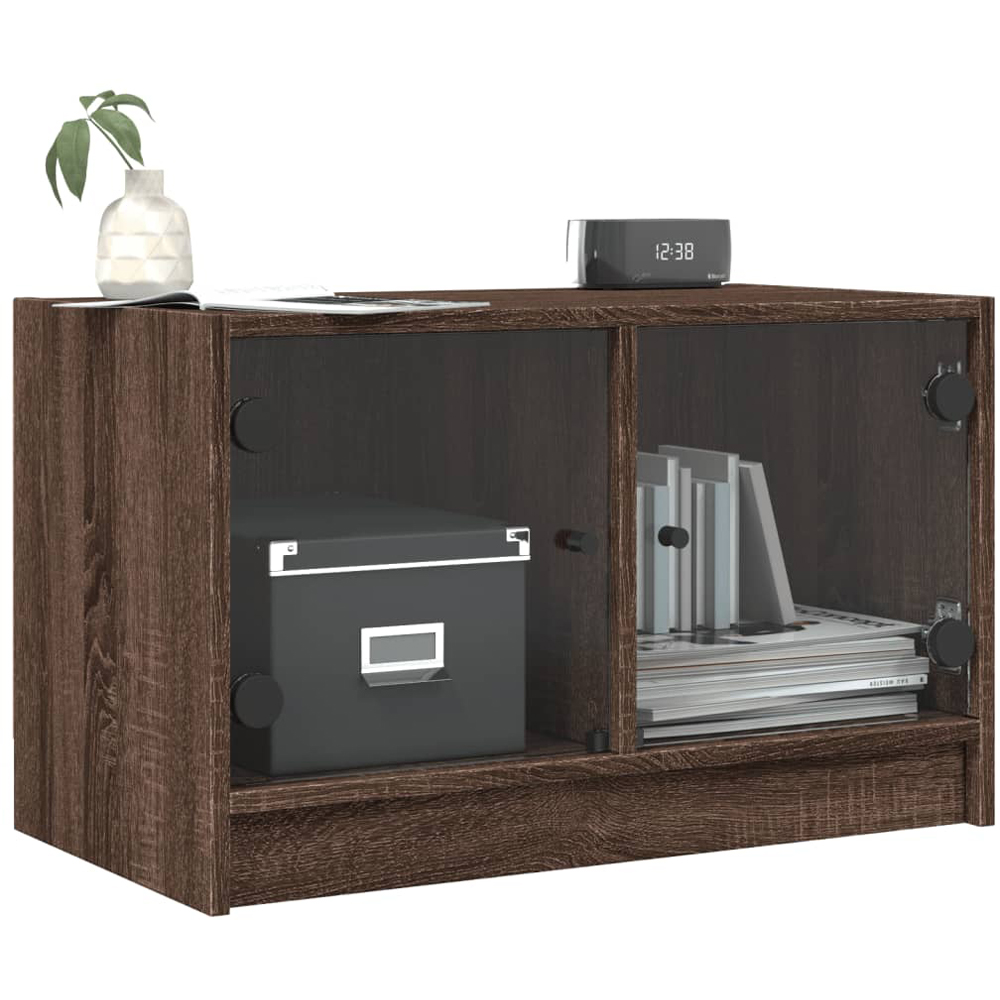 vidaXL 2 Glass Door Brown Oak Wooden TV Cabinet Image 6