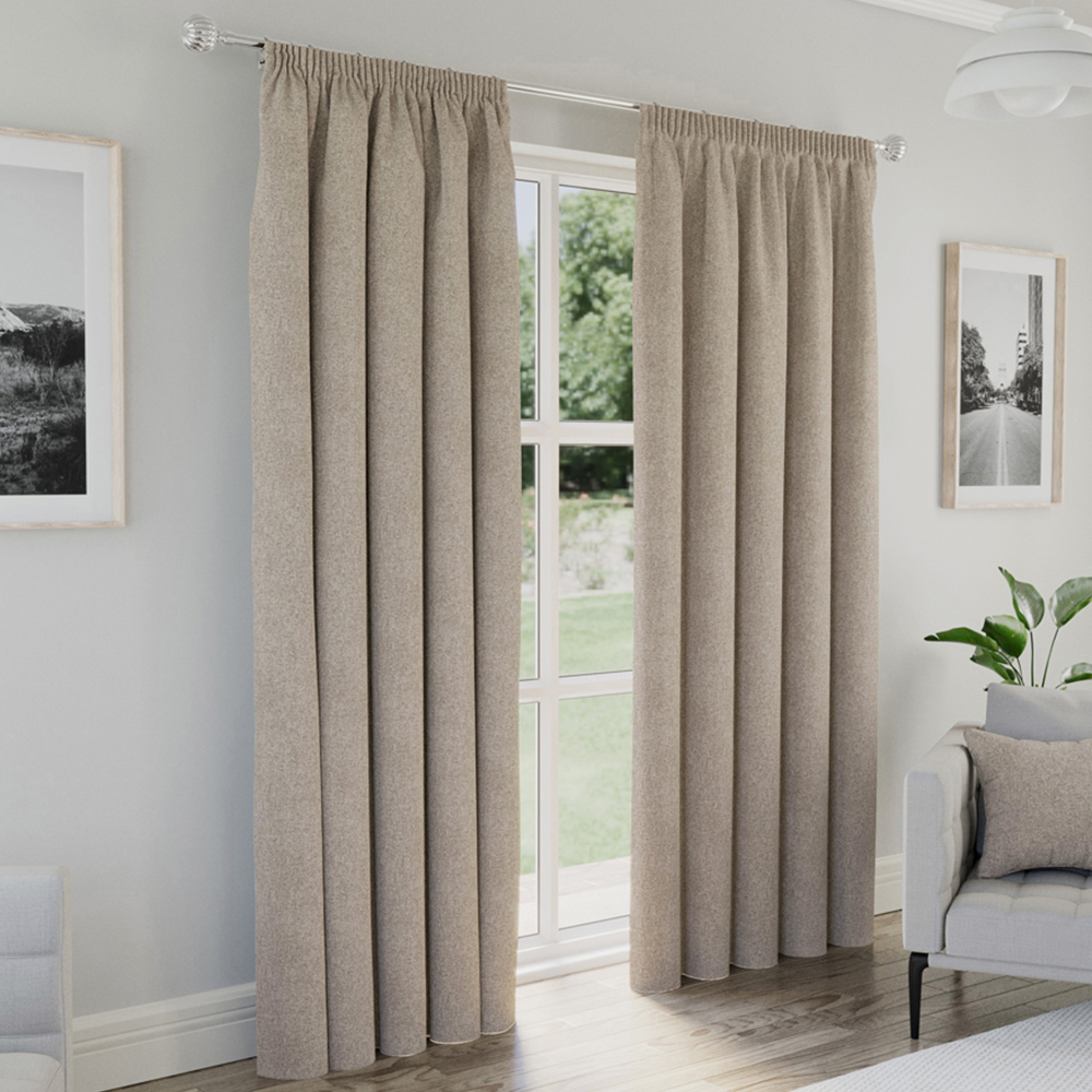 Enhanced Living Dallas Natural Thermal Blackout Pencil Pleat Curtains 168 x 229cm Image 1