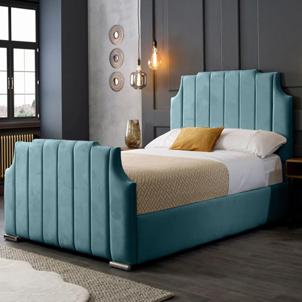 Eleganza Home Nelson Double Duck Egg Plush Velvet Bed Frame with Headboard Image 1
