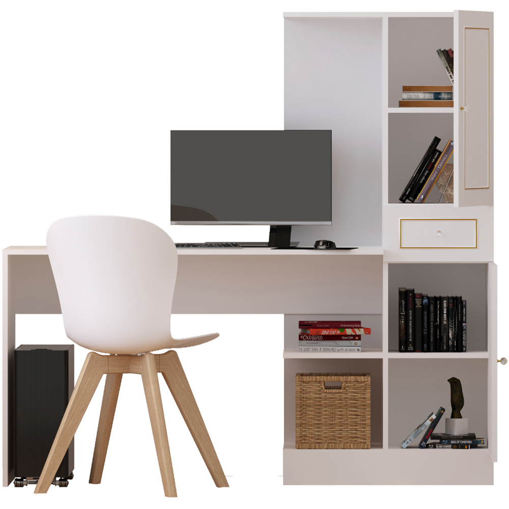 MARIE Gold White Home Office Desk with Bookcase Image 4