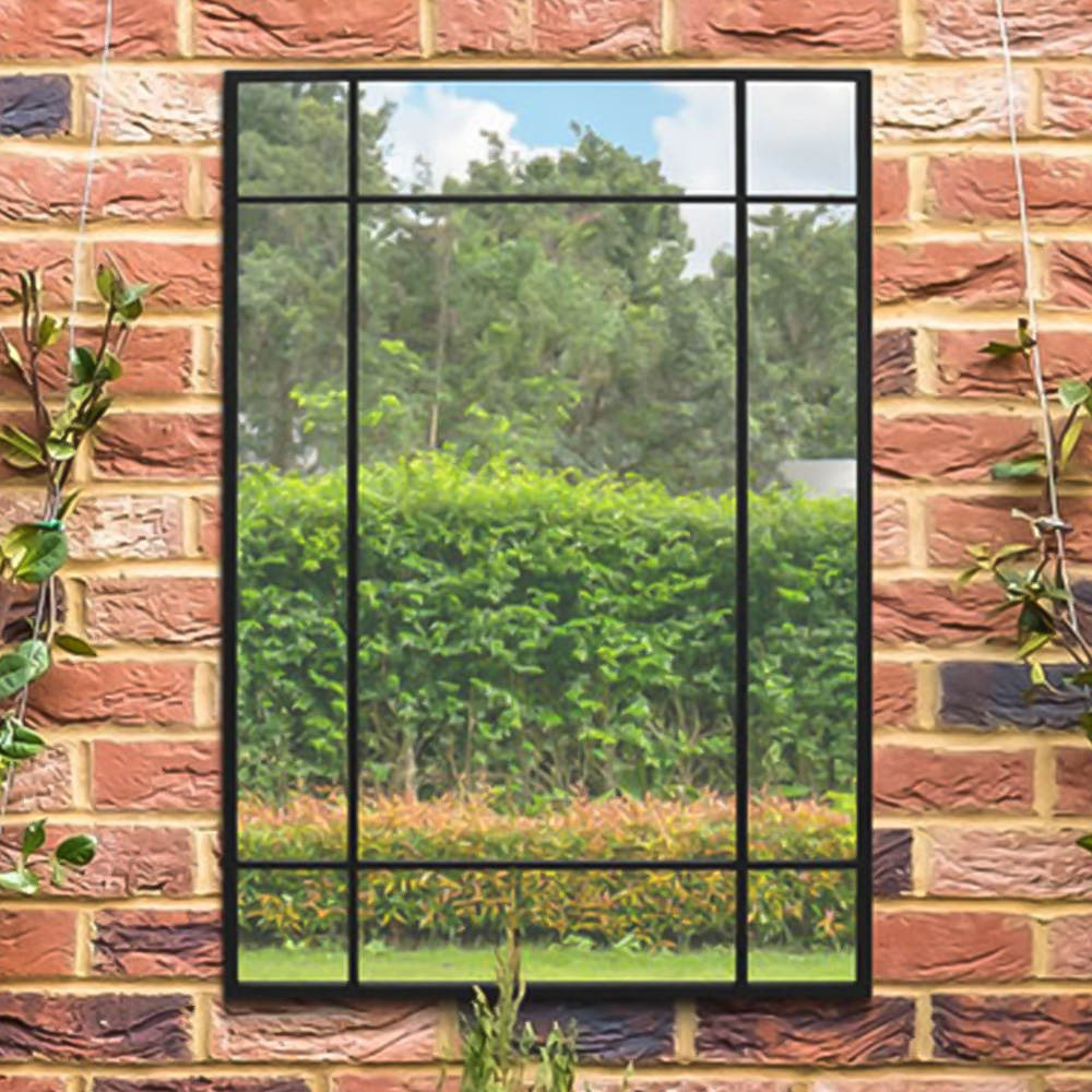 MirrorOutlet The Genestra Black Modern Contemporary Garden Wall Mirror 100 x 70cm Image 2