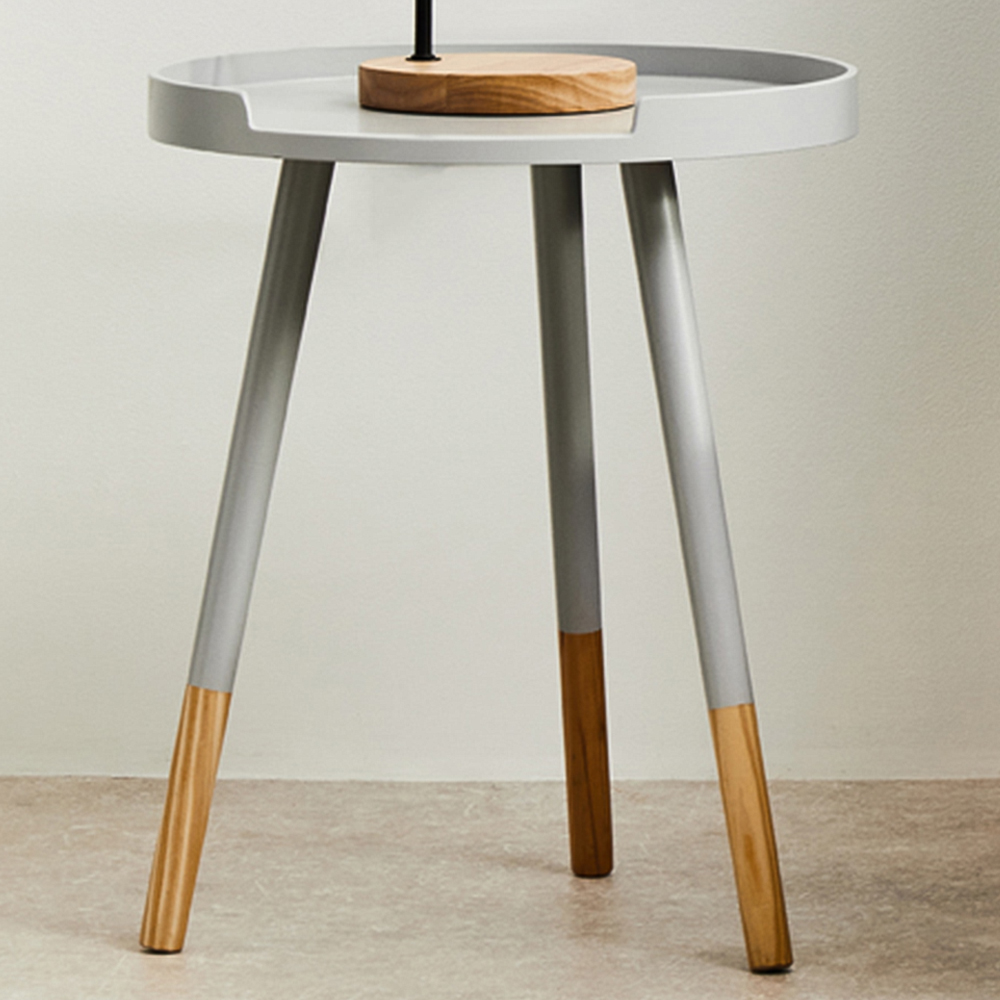 Premier Housewares Viborg Grey and Natural Wooden Small Round Side Table Image 1