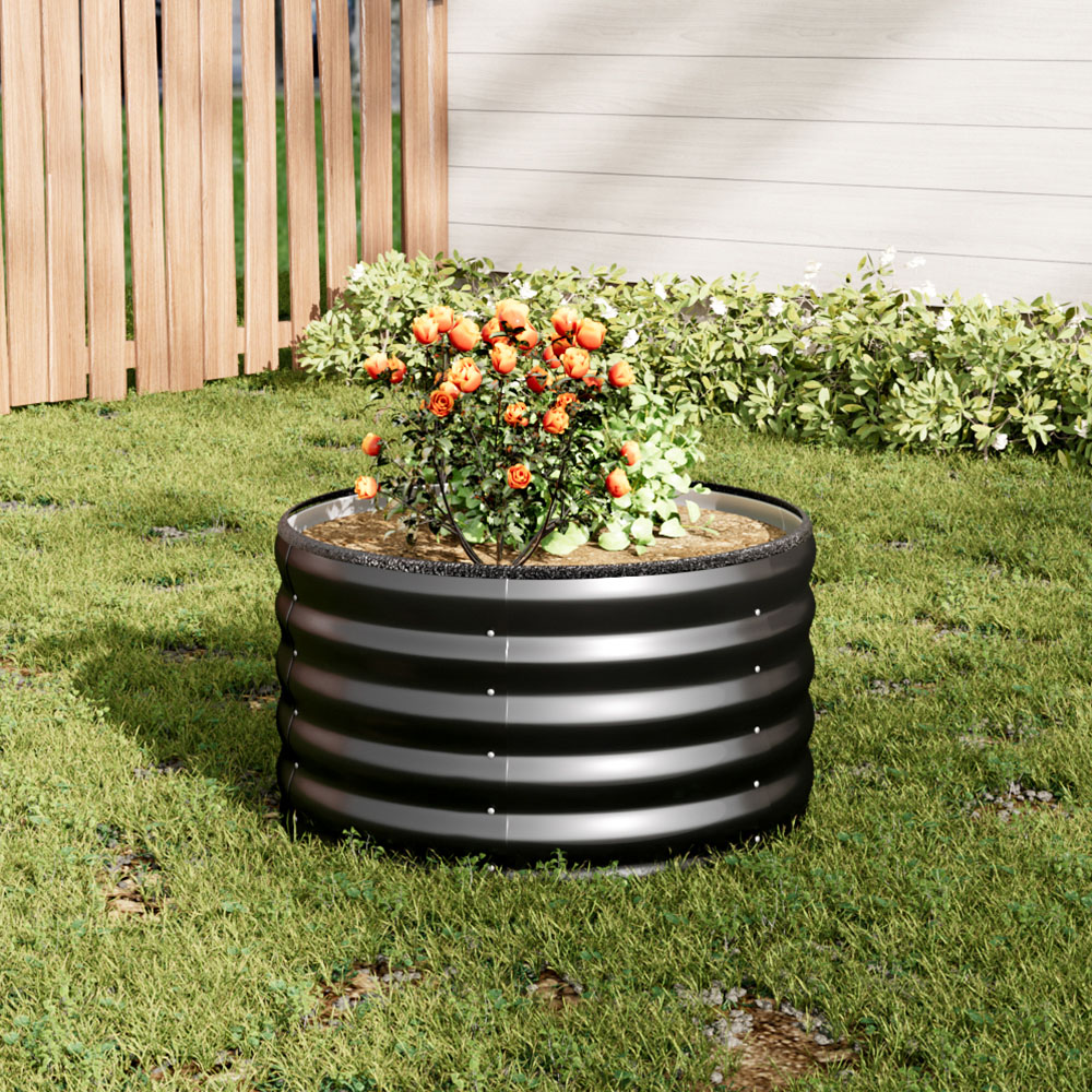 Living and Home Anthracite Dia Round Galvanised Steel Raised Garden Bed 80cm Image 7