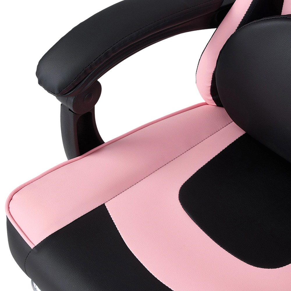 Living and Home Black and Pink Cat Ear Design Gaming Chair with Massage Lumbar Pillow Image 6