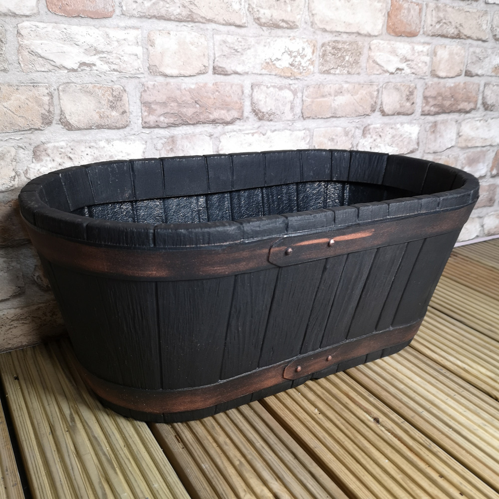 Samuel Alexander Black Oakwood Effect Barrel Plastic Trough Planter 57.5cm Image 2