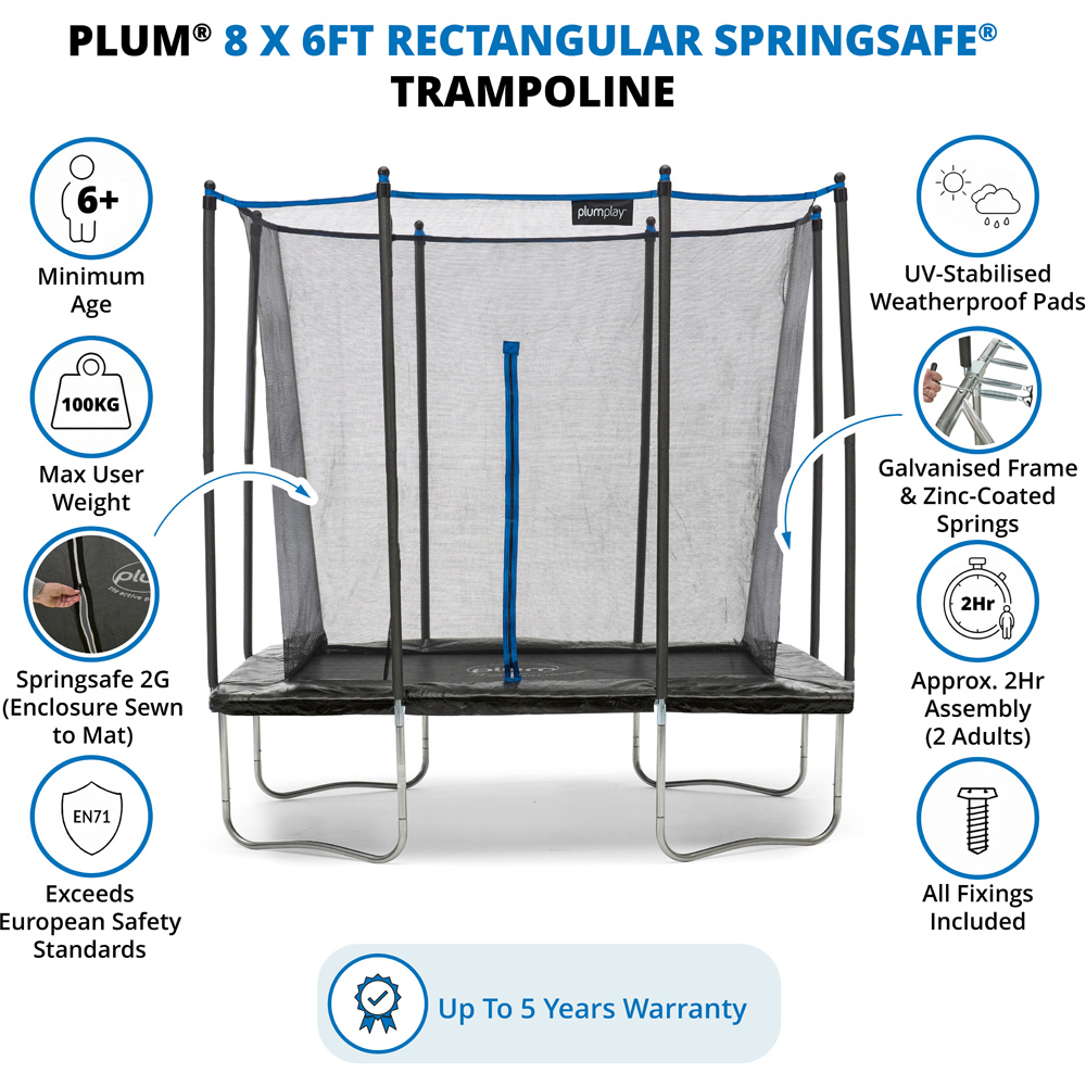 Plum Play 8 x 6ft Rectangular Springsafe Trampoline and Enclosure Image 7