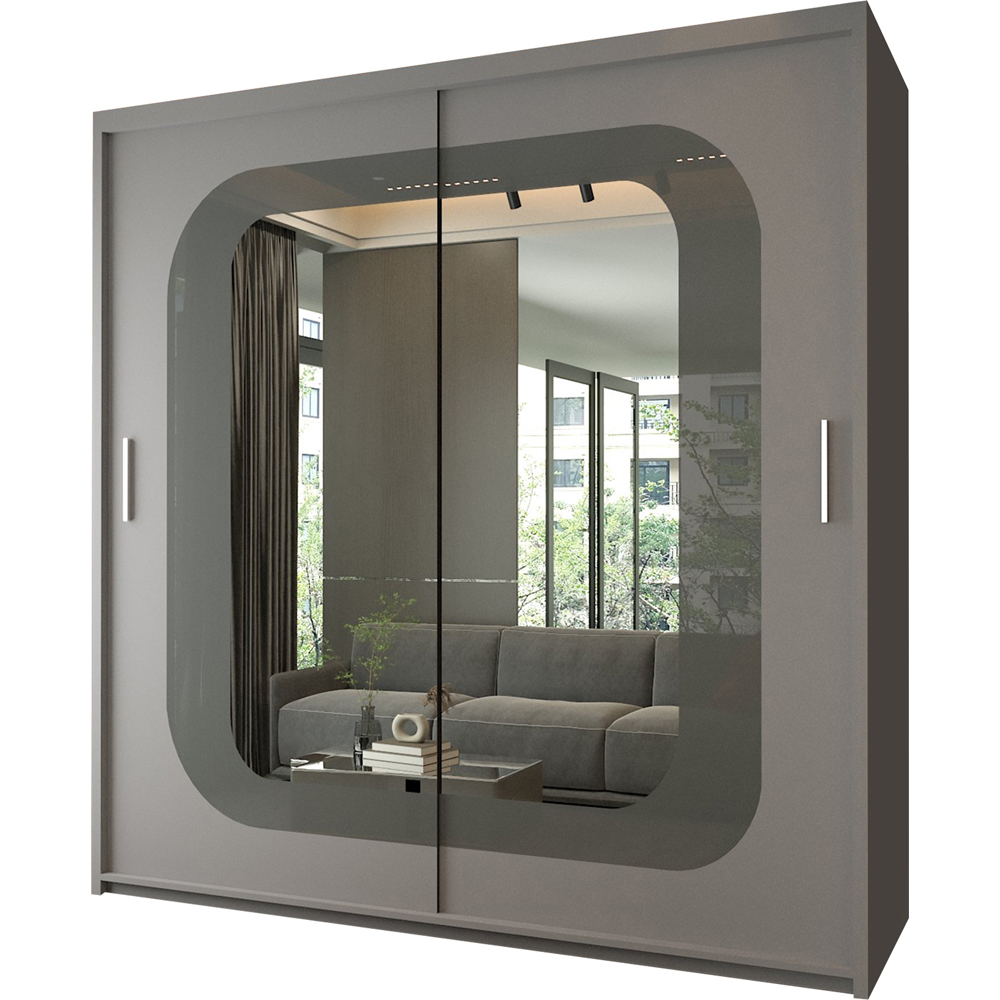 Modern Sliding Wardrobe with Central Mirror, Adjustable Shelves and Hanging Rails (Grey 150cm) Image 2