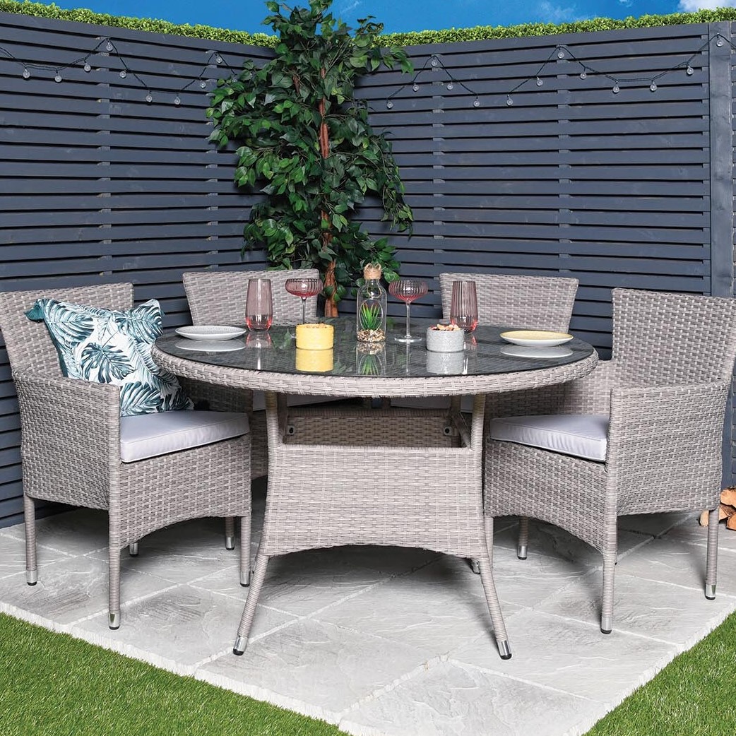 Malay Madrid Polyester Rattan 4 Seater Dining Set Grey Image 1