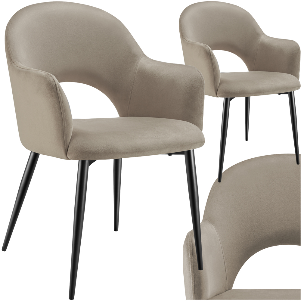 Tectake Sasha Set of 2 Taupe Velvet Padded Dining Chair Image 2