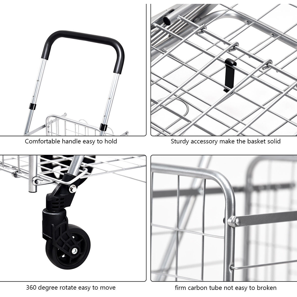 Costway Silver Folding Height Adjustable Shopping Trolley Image 7