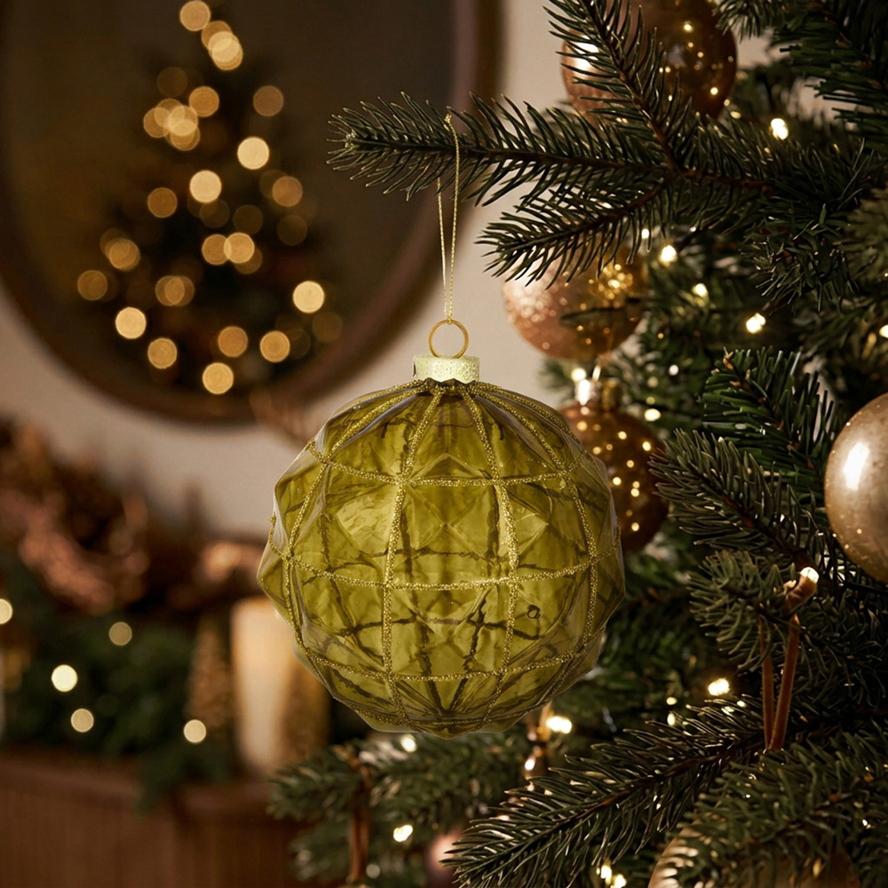 Ridged Glass Bauble Olive Image 2