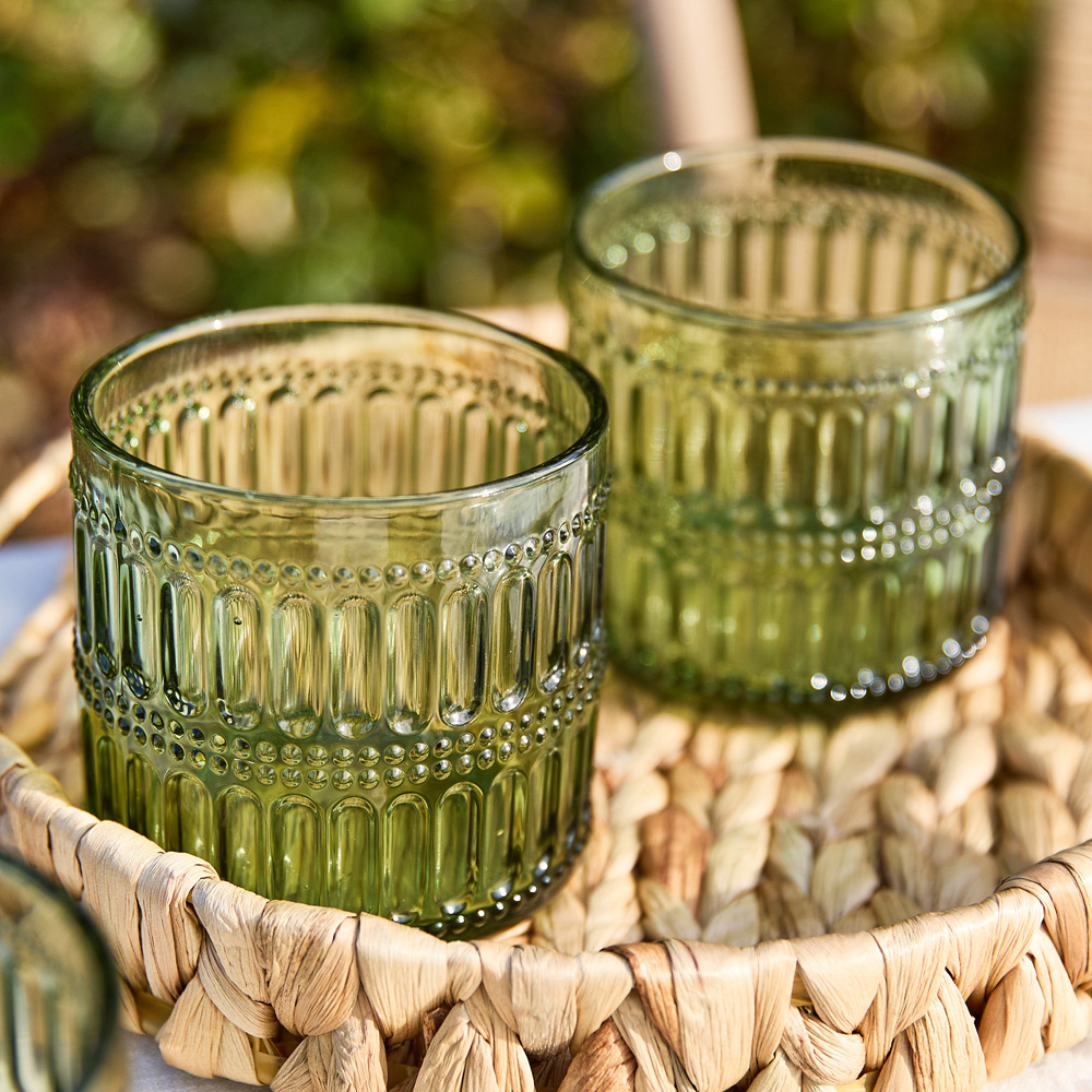 Dibor Merida Emerald Green Ribbed Embossed Tumbler Glass 4 Pack Image 5