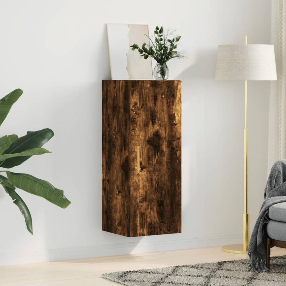 vidaXL Single Door Smoked Oak Wall Mounted Slim Cabinet Image 3