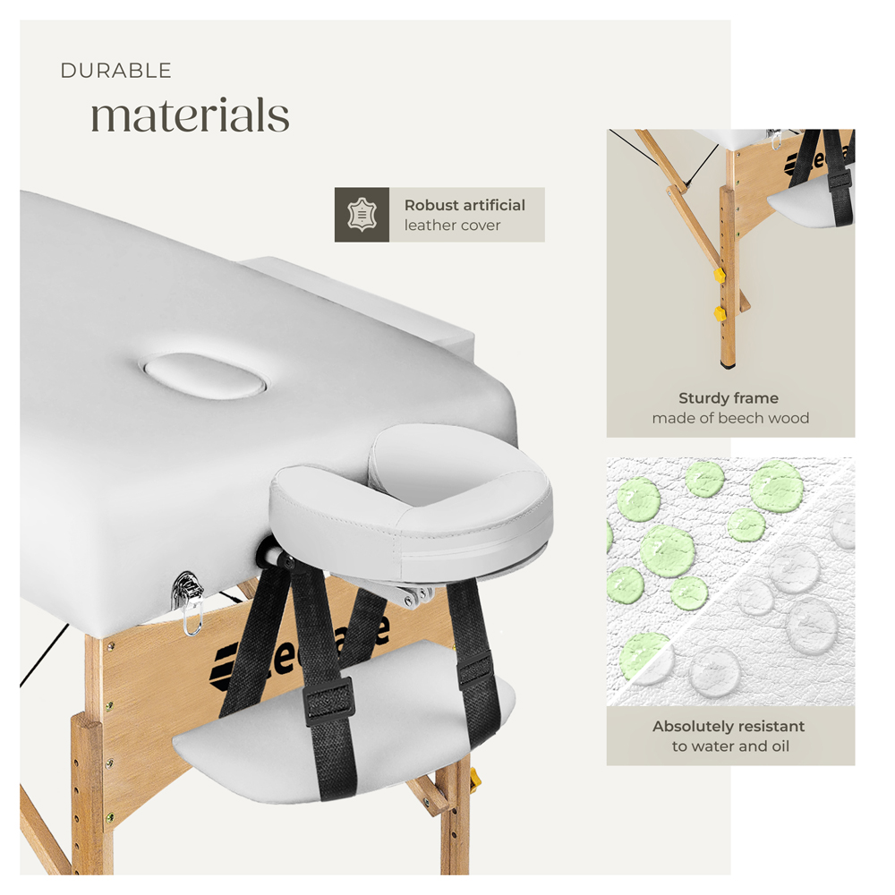 tectake White 3 Zone Portable Adjustable Massage Table with Headrest Armrests and Carry Bag Image 8