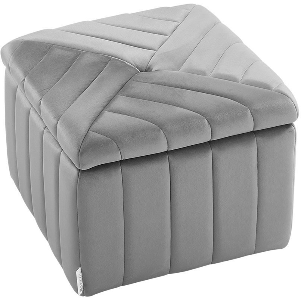 H&O Direct Grey Velvet Upholstered Storage Ottoman Image 2