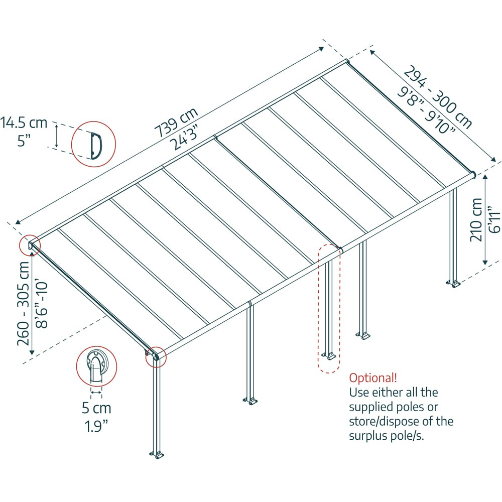 Palram Canopia Olympia Grey Clear 3 x 7.30m Patio Cover Image 6