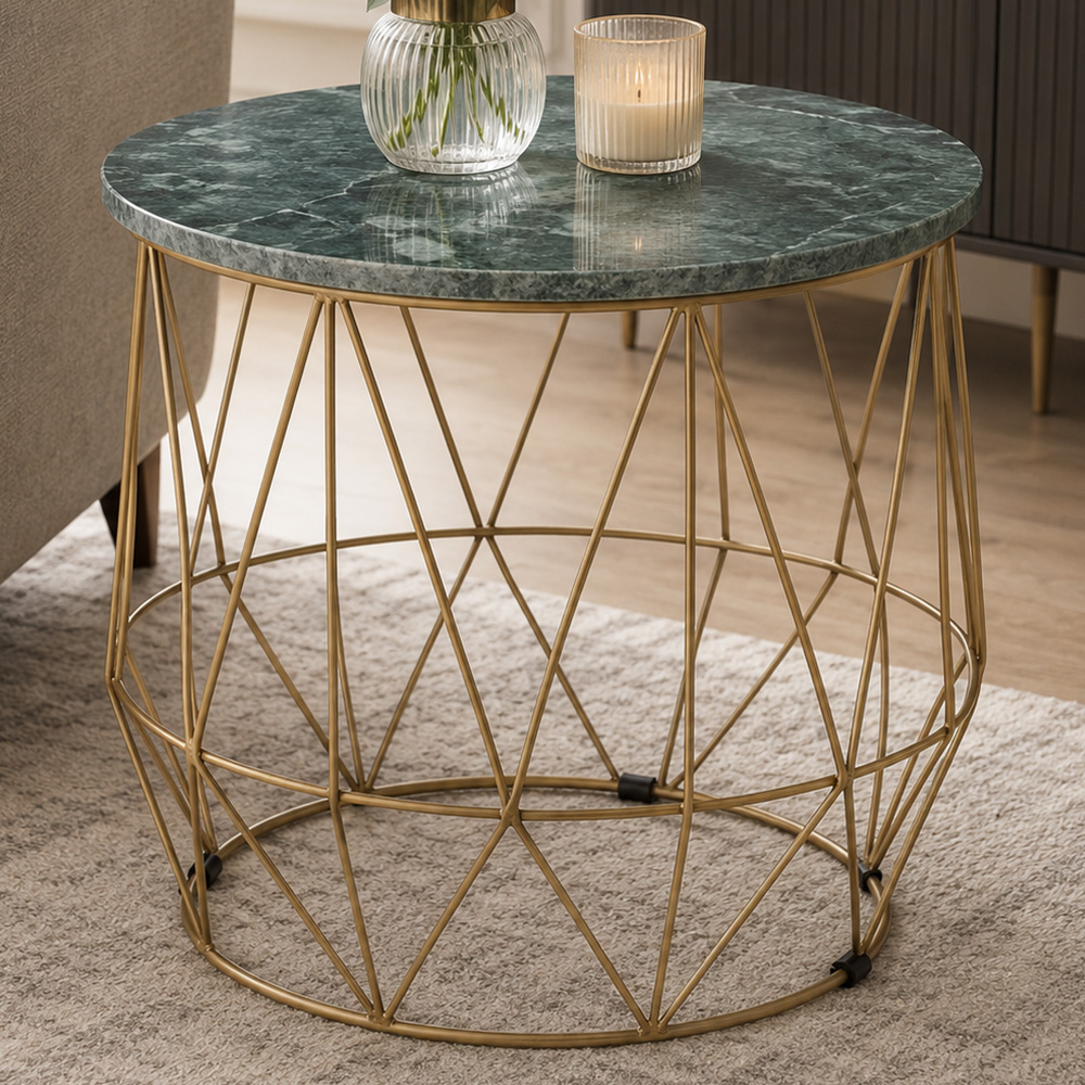 Premier Housewares Green Marble Top Round Side Table Image 1