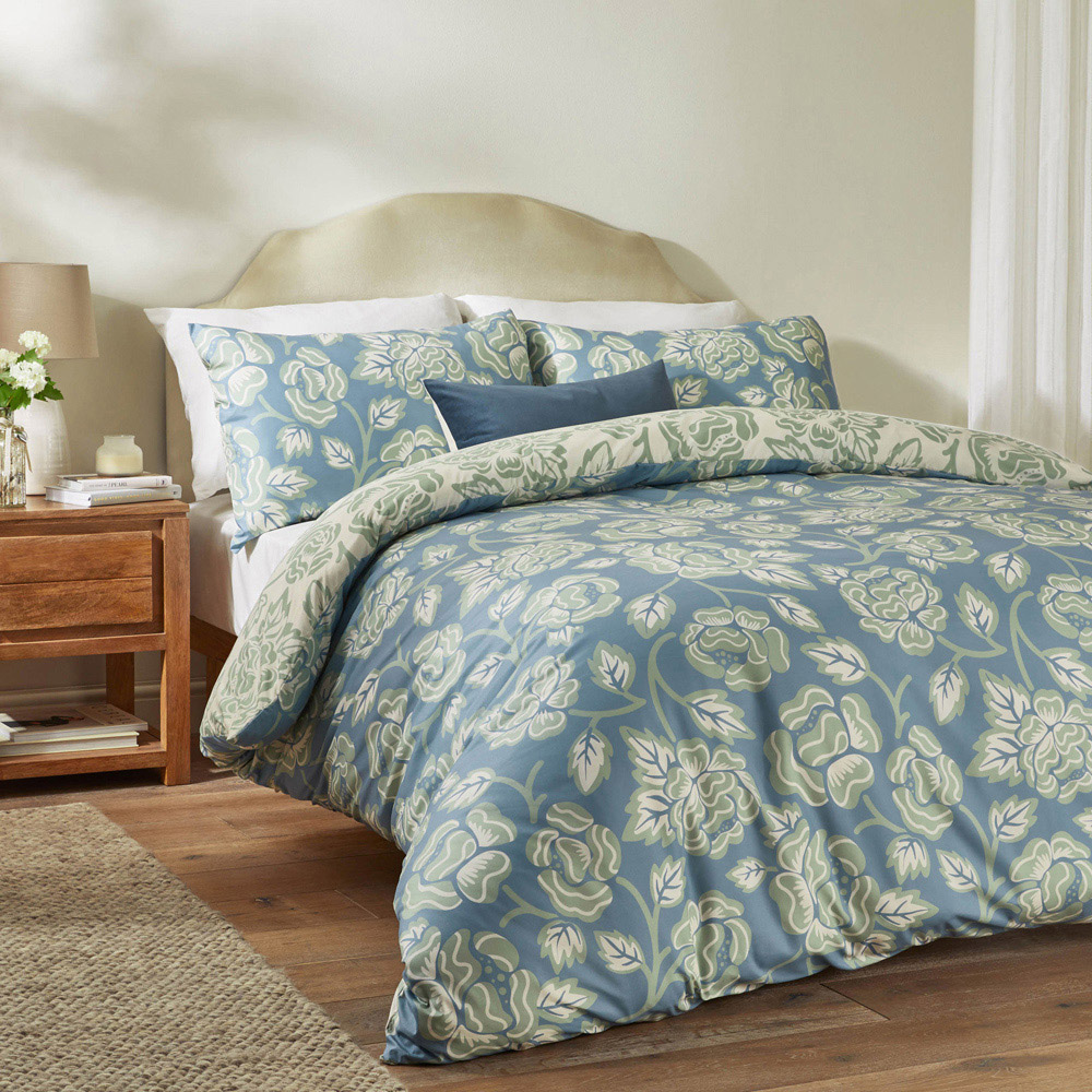 Duvet Day Camellia King Size Blue Floral Printed Duvet Set Image 4