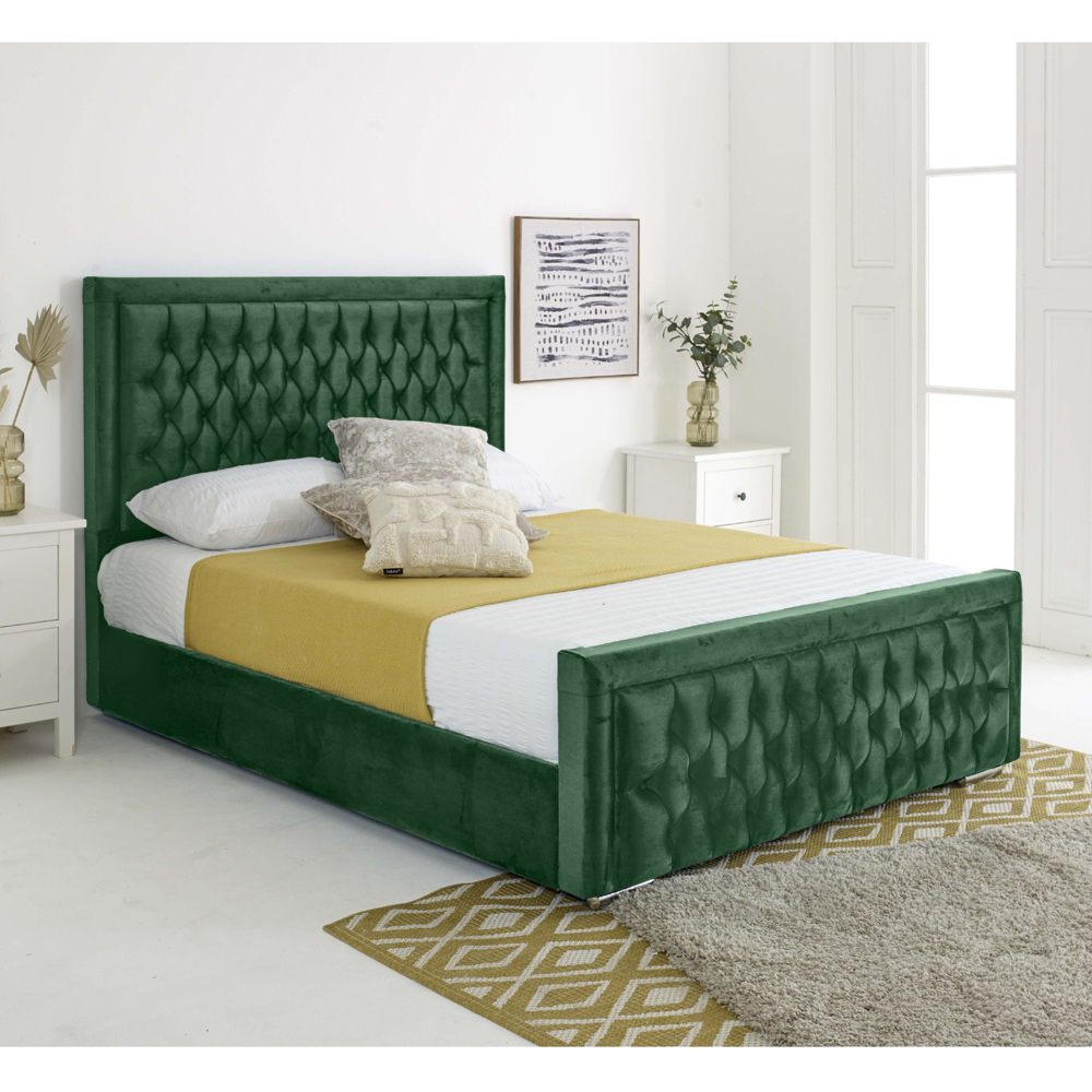 Eleganza Paloma King Size Green Plush Velvet Bed Frame with Headboard and Footboard Image 5