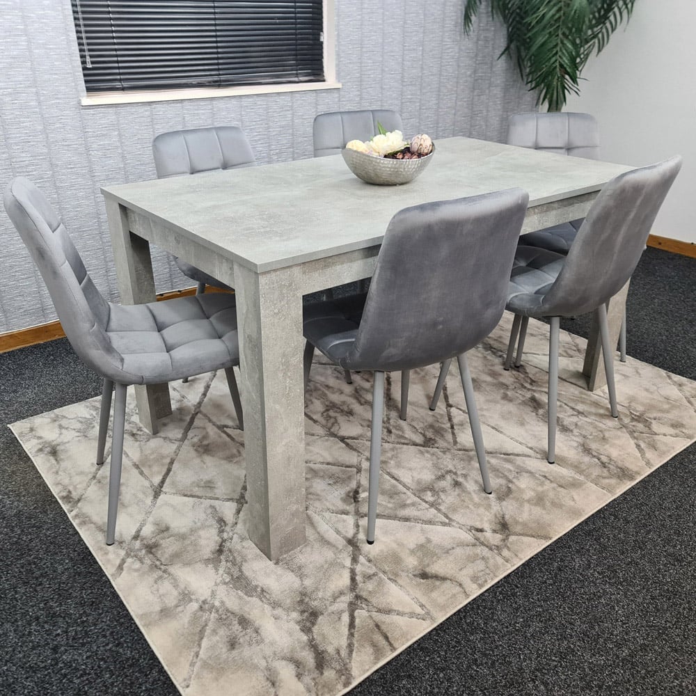 Portland Velvet 6 Seater Dining Set Stone Grey and Grey Image 8