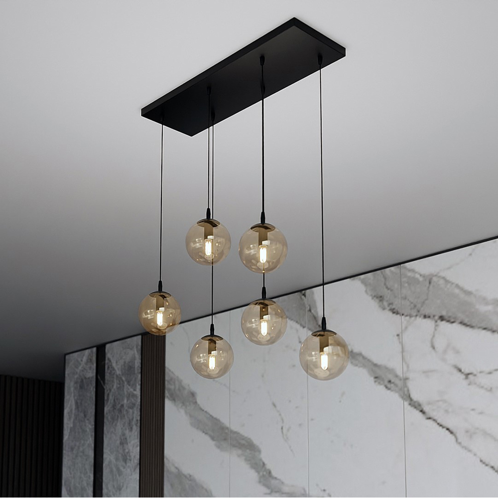 Emibig Cosmo 6 Light Amber Shade Black E14 Ceiling Pendant Light Image 2