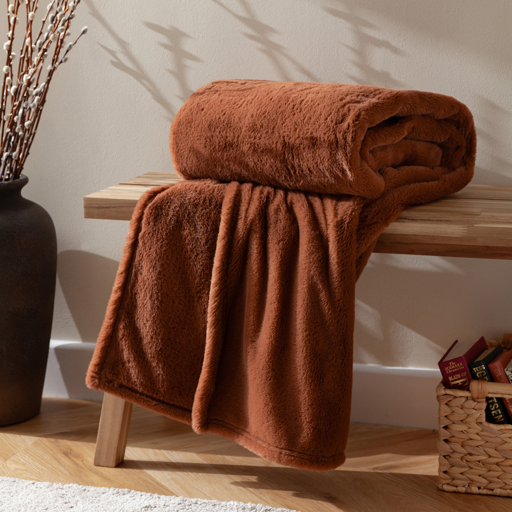 furn. Kallu Rust Double-Sided Faux-Fur Throw 150 x 200cm Image 2
