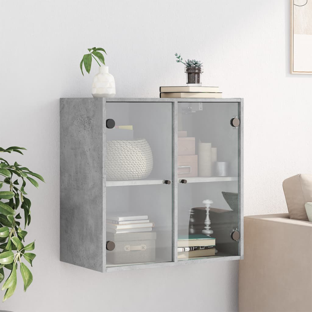 vidaXL 2 Door Concrete Grey Glass Wall Cabinet Image 3