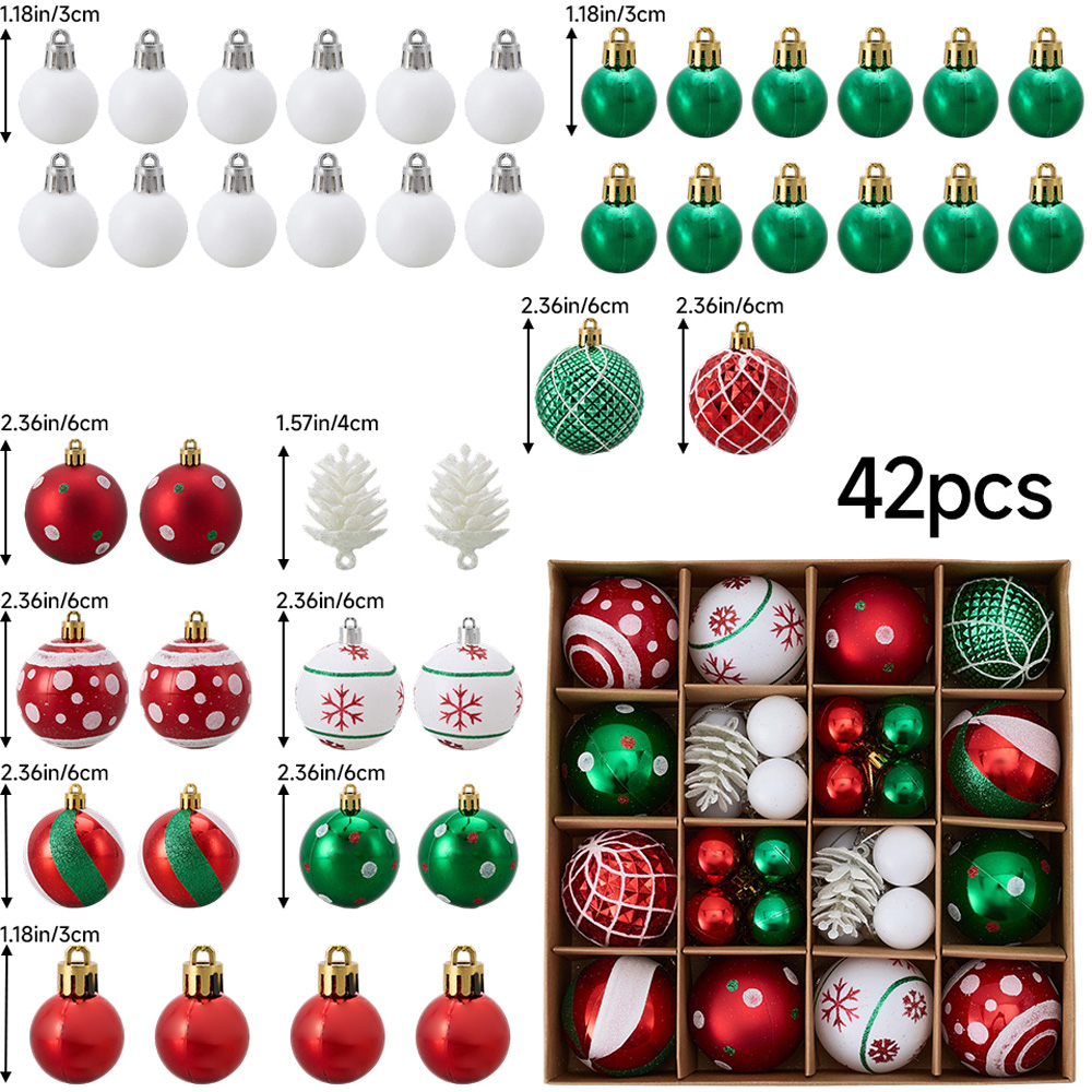 Living and Home Red Green and White Christmas Tree Decoration Ornaments 42 Pack Image 6